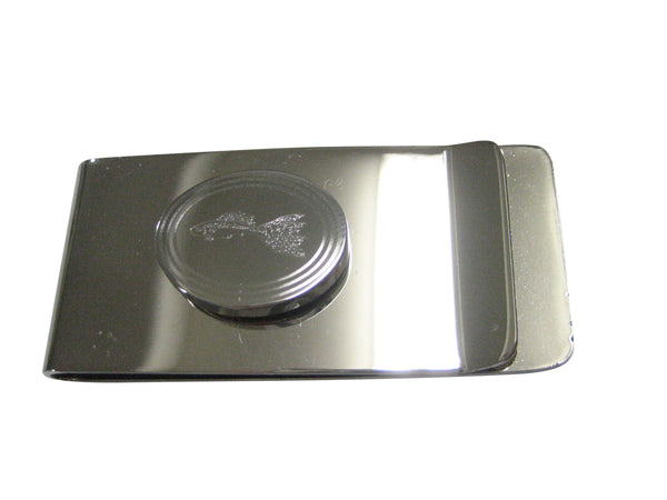 Silver Toned Oval Etched Guppy Fish Money Clip