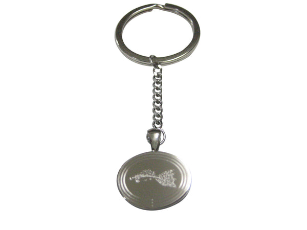 Silver Toned Oval Etched Guppy Fish Pendant Keychain