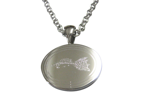 Silver Toned Oval Etched Guppy Fish Pendant Necklace