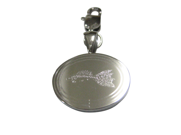Silver Toned Oval Etched Guppy Fish Pendant Zipper Pull Charm