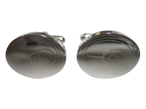 Silver Toned Oval Etched Horseshoe Crab Cufflinks