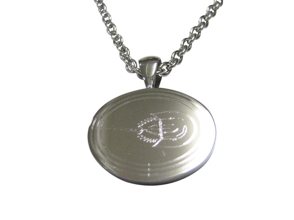 Silver Toned Oval Etched Horseshoe Crab Pendant Necklace