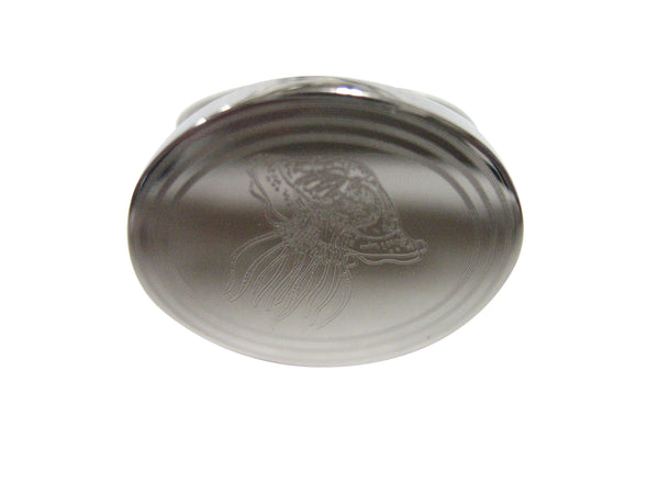 Silver Toned Oval Etched Jellyfish Adjustable Size Fashion Ring