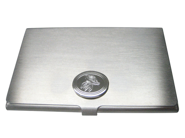 Silver Toned Oval Etched Jellyfish Business Card Holder