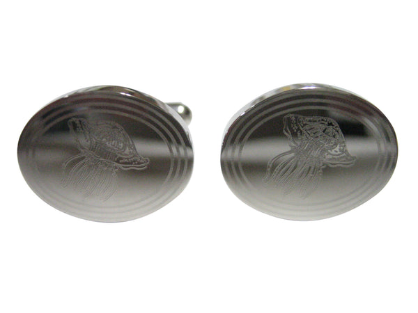 Silver Toned Oval Etched Jellyfish Cufflinks