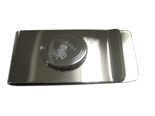 Silver Toned Oval Etched Jellyfish Money Clip