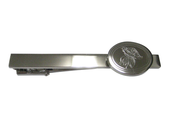 Silver Toned Oval Etched Jellyfish Tie Clip