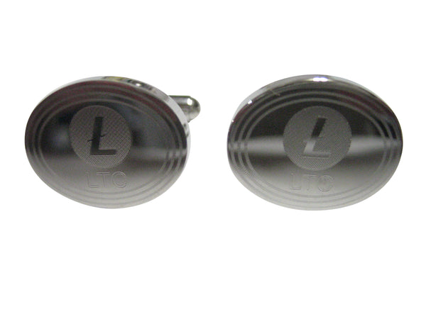 Silver Toned Oval Etched Litecoin Coin Cryptocurrency Blockchain Cufflinks