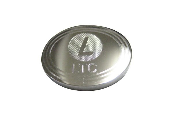 Silver Toned Oval Etched Litecoin Coin Cryptocurrency Blockchain Magnet