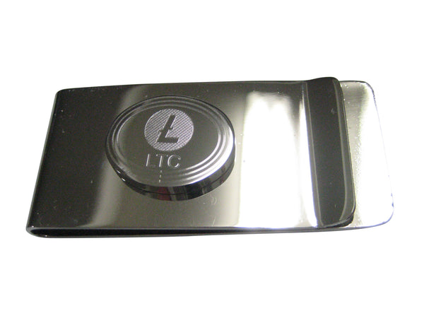 Silver Toned Oval Etched Litecoin Coin Cryptocurrency Blockchain Money Clip