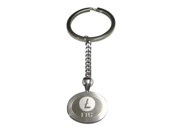 Silver Toned Oval Etched Litecoin Coin Cryptocurrency Blockchain Pendant Keychain