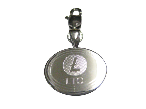Silver Toned Oval Etched Litecoin Coin Cryptocurrency Blockchain Pendant Zipper Pull Charm