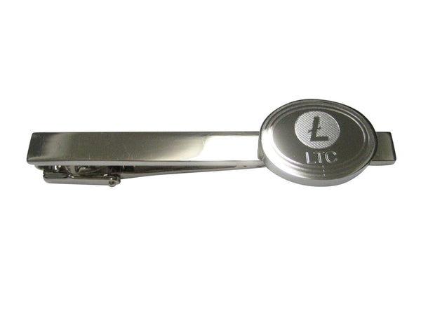 Silver Toned Oval Etched Litecoin Coin Cryptocurrency Blockchain Tie Clip