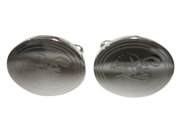 Silver Toned Oval Etched Lobster Cufflinks