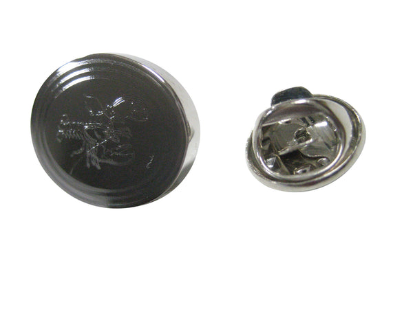 Silver Toned Oval Etched Lobster Lapel Pin