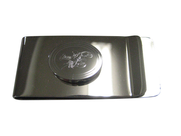 Silver Toned Oval Etched Lobster Money Clip