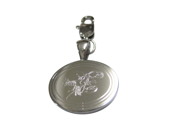 Silver Toned Oval Etched Lobster Pendant Zipper Pull Charm