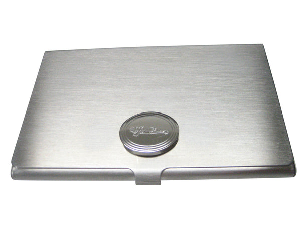 Silver Toned Oval Etched Manatee Business Card Holder