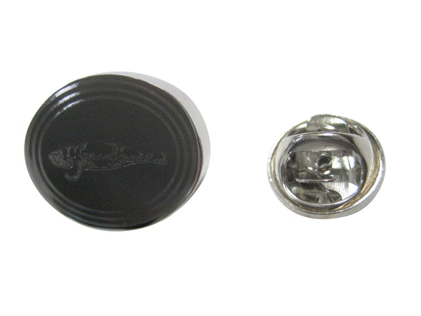 Silver Toned Oval Etched Manatee Lapel Pin