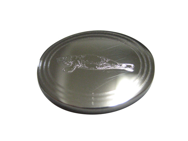 Silver Toned Oval Etched Manatee Magnet