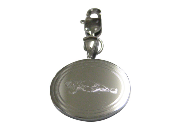 Silver Toned Oval Etched Manatee Pendant Zipper Pull Charm