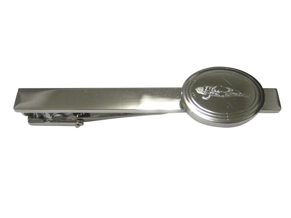 Silver Toned Oval Etched Manatee Tie Clip