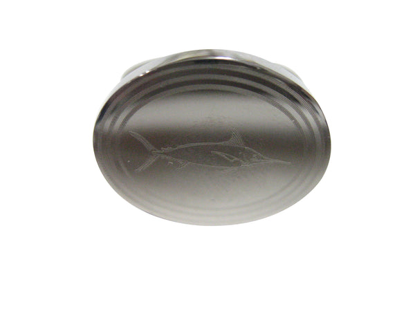 Silver Toned Oval Etched Marlin Sailfish Adjustable Size Fashion Ring