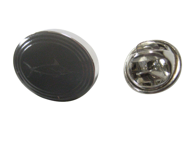 Silver Toned Oval Etched Marlin Sailfish Lapel Pin