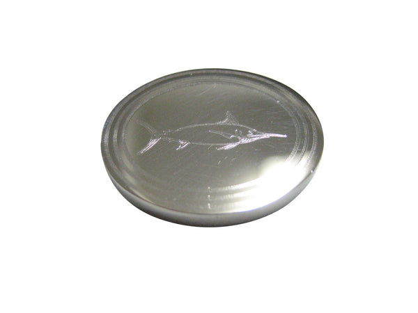 Silver Toned Oval Etched Marlin Sailfish Magnet