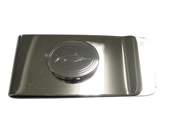 Silver Toned Oval Etched Marlin Sailfish Money Clip