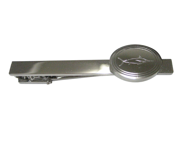 Silver Toned Oval Etched Marlin Sailfish Tie Clip