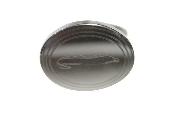 Silver Toned Oval Etched Moray Eel Fish Adjustable Size Fashion Ring