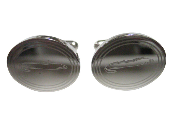 Silver Toned Oval Etched Moray Eel Fish Cufflinks