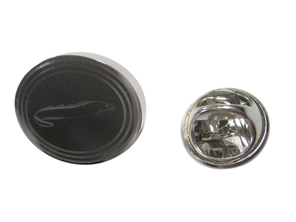 Silver Toned Oval Etched Moray Eel Fish Lapel Pin