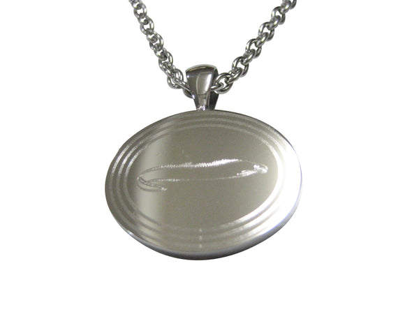Silver Toned Oval Etched Moray Eel Fish Pendant Necklace