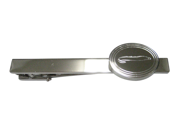 Silver Toned Oval Etched Moray Eel Fish Tie Clip