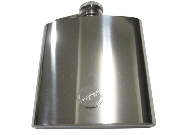 Silver Toned Oval Etched Newt Gecko Lizard 6oz Flask