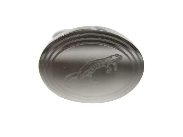 Silver Toned Oval Etched Newt Gecko Lizard Adjustable Size Fashion Ring