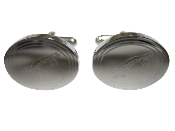 Silver Toned Oval Etched Newt Gecko Lizard Cufflinks