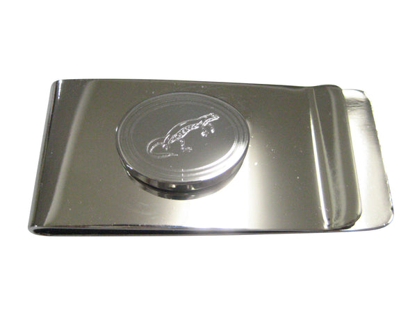 Silver Toned Oval Etched Newt Gecko Lizard Money Clip