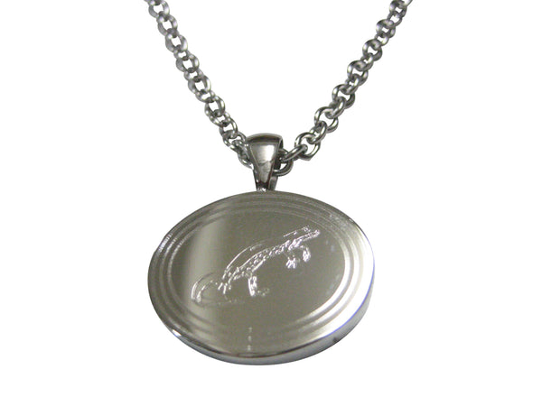 Silver Toned Oval Etched Newt Gecko Lizard Pendant Necklace