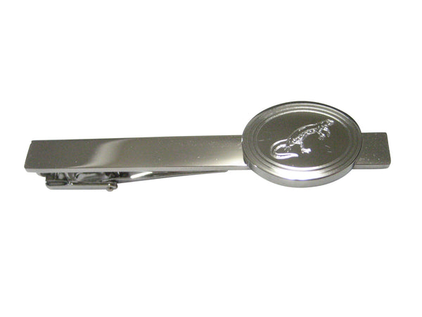 Silver Toned Oval Etched Newt Gecko Lizard Tie Clip