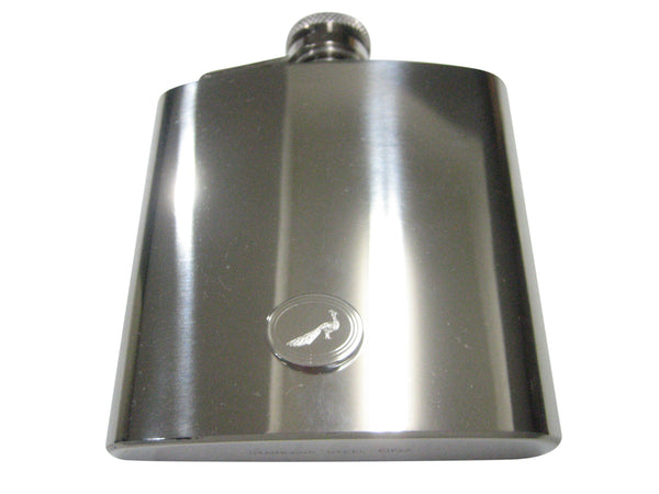 Silver Toned Oval Etched Peacock Bird 6oz Flask