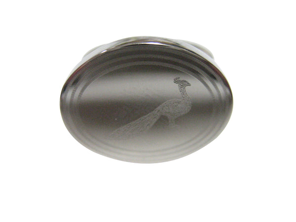 Silver Toned Oval Etched Peacock Bird Adjustable Size Fashion Ring
