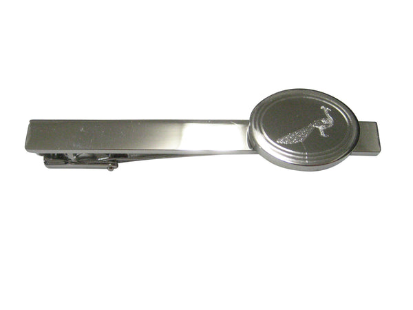 Silver Toned Oval Etched Peacock Bird Tie Clip