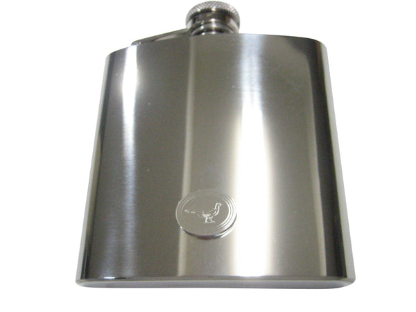 Silver Toned Oval Etched Pheasant Bird 6oz Flask