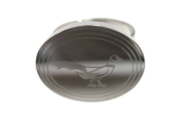 Silver Toned Oval Etched Pheasant Bird Adjustable Size Fashion Ring