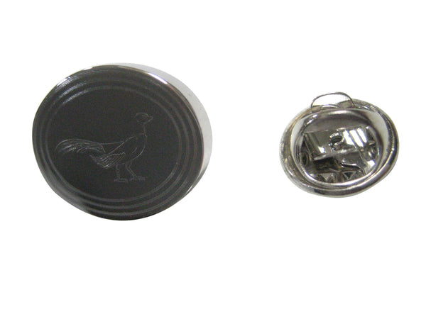 Silver Toned Oval Etched Pheasant Bird Lapel Pin