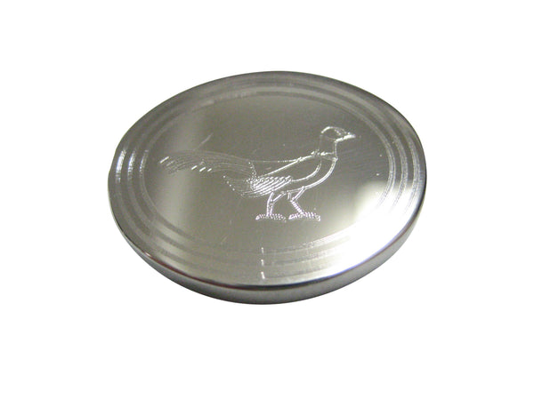 Silver Toned Oval Etched Pheasant Bird Magnet
