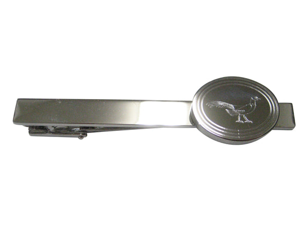 Silver Toned Oval Etched Pheasant Bird Tie Clip